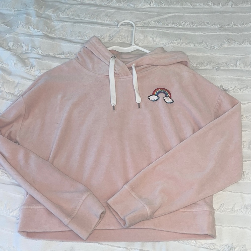 pink “happy” hoodie